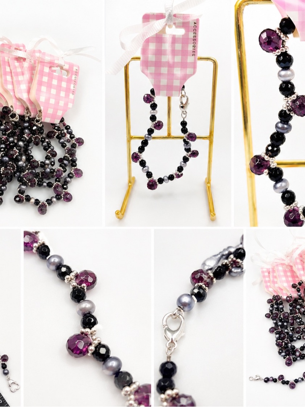 10 Party Favors for little girls aged 6-11 Plum and Black Beaded Bracelets.